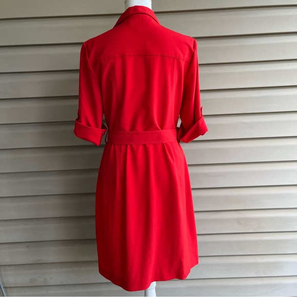 •Sheragano• Tomato Red Zip Front Shirt Dress - Size 12 - Picture 6 of 10